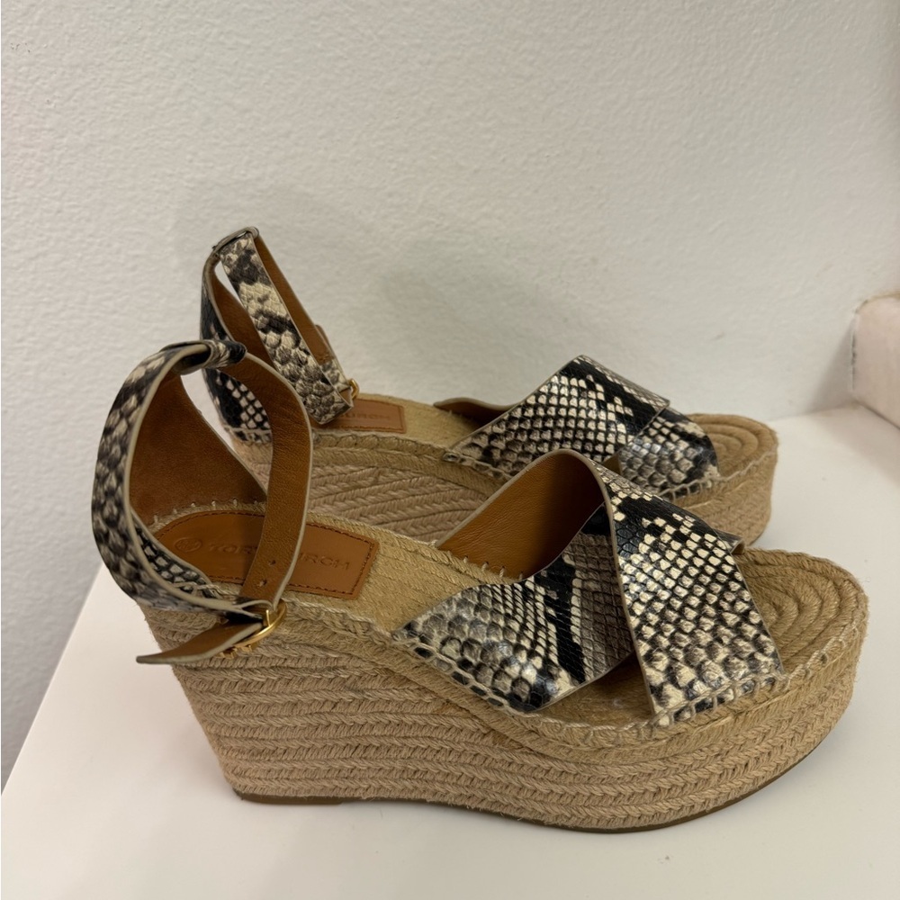 NWOT Tory Burch Selby Snake Printed Leather Wedge Platform Espadrille - Picture 3 of 5